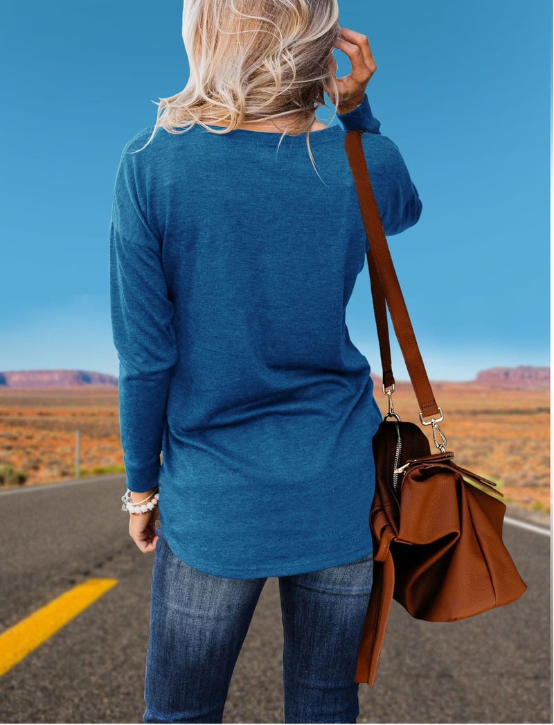 Topstype قمصان هينلي للنساء بأكمام طويلة، تصميم فضفاض، ياقة هينلي - Image 4